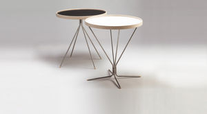 contemporary side table / wooden / steel / round
