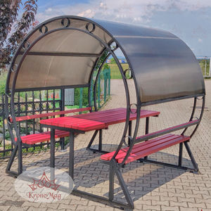 contemporary bench and table set / wooden / steel / garden