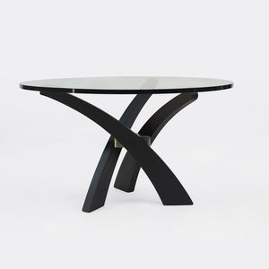 contemporary dining table / glass / oak base / round