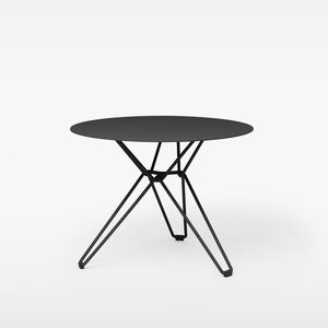 contemporary dining table / galvanized steel / laminate / round