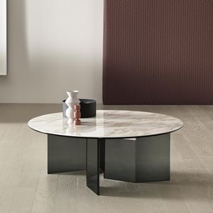 contemporary coffee table / glass / bronze / marble