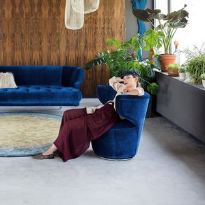 traditional armchair / fabric / green / multi-color