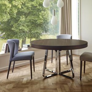 contemporary dining table / wooden / porcelain stoneware / chrome steel