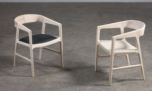 contemporary chair / with armrests / upholstered / sled base