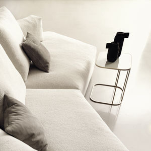 contemporary side table / glass / metal / metal base