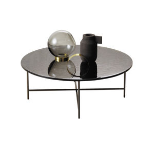 contemporary coffee table / glass / metal base / round