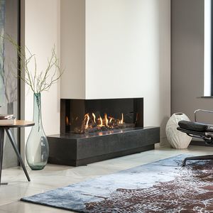 gas fireplace / contemporary / closed hearth / 2-sided