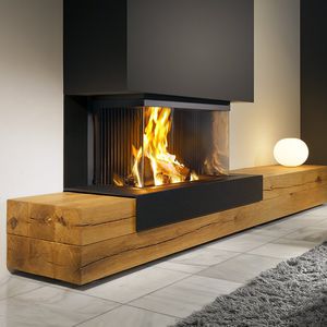 wood-burning fireplace / contemporary / closed hearth / 3-sided
