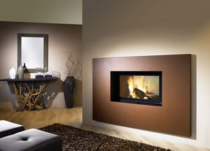wood-burning fireplace / contemporary / closed hearth / double-sided