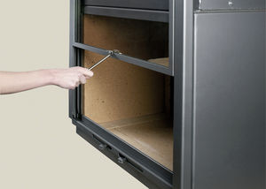 closed wood hearth / corner / steel / with retractable door