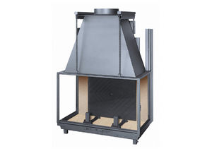closed wood hearth / 3-sided / steel / with retractable door