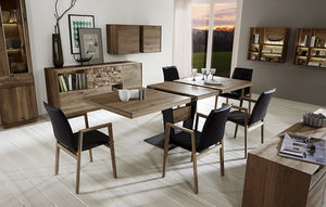 contemporary chair / upholstered / with armrests / oak