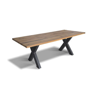 contemporary table / solid wood / steel / steel base