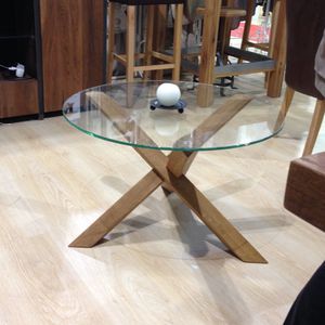 contemporary table / glass / oak base / rectangular