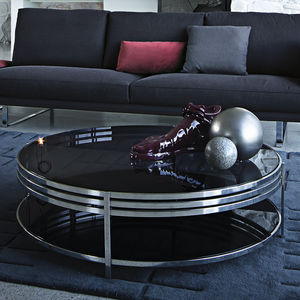 contemporary coffee table / smoked glass / metal / round