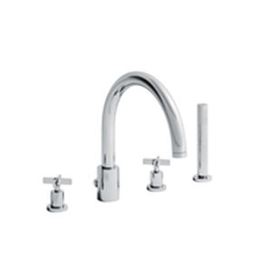 double-handle washbasin mixer tap / deck-mounted / chromed metal / bathroom