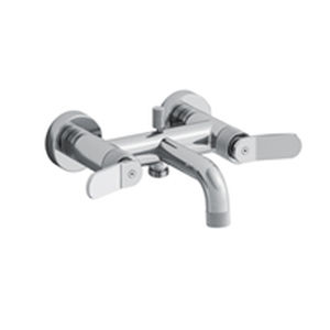 double-handle washbasin mixer tap / wall-mounted / chromed metal / bathroom