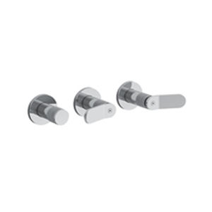 double-handle washbasin mixer tap / wall-mounted / chromed metal / bathroom