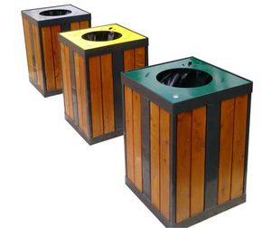 public trash can / wooden / recycling / contemporary