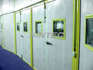 swing industrial doors / steel / acoustic / semi-glazed