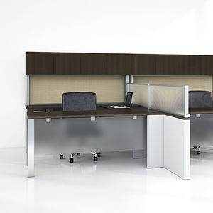 floor-mounted office divider / desk mounted / glass / laminate