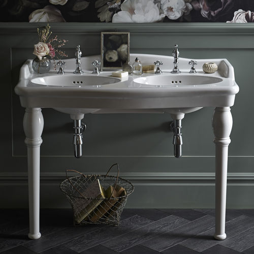 Washbasin with legs - PVEW483 & PVEW09L - HERITAGE BATHROOMS - ceramic / double / rectangular