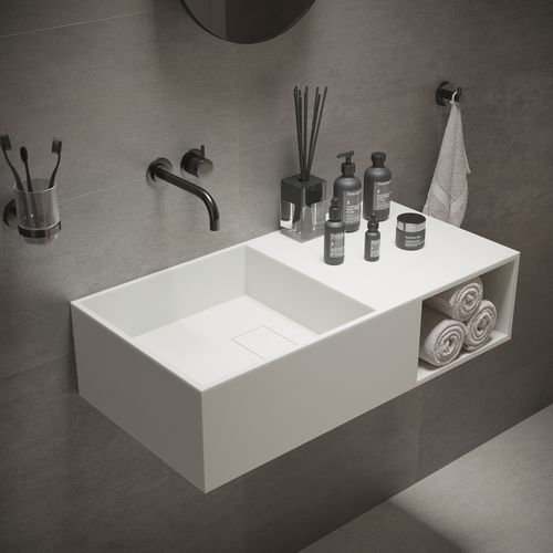 Wall-mounted washbasin - 280175 SOLIDPLAN-80 - IDEAVIT B.V - Solid Surface / with counter / with shelf