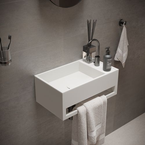 Wall-mounted washbasin - 277033 SOLIDCUBE-TB - IDEAVIT B.V - Solid Surface / with towel rack / rectangular