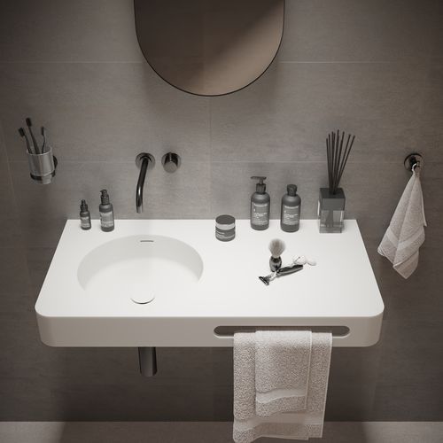 Wall-mounted washbasin - 281622 SOLIDBRIO-90 - IDEAVIT B.V - Solid Surface / with counter / with towel rack