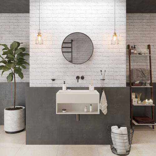 Wall-mounted washbasin - 290322 SOLIDBLISS-60SH - IDEAVIT B.V - Solid Surface / with shelf / rectangular