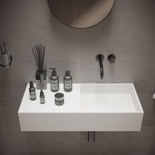 Wall-mounted washbasin - 280174 SOLIDPLAN-75 - IDEAVIT B.V - Solid Surface / with counter / rectangular