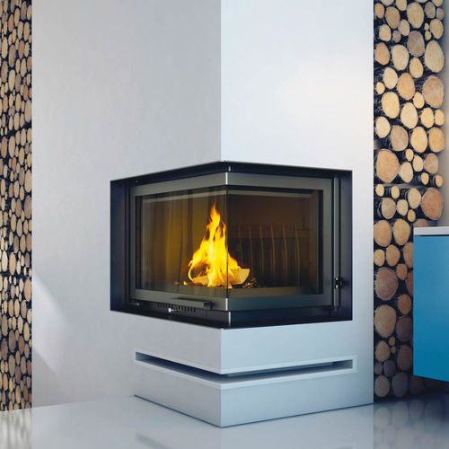 Corner fireplace insert - ZUZIA/P/BS - KRATKI - wood-burning / steel / cast iron