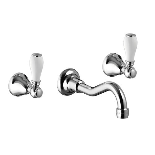 Double-handle washbasin mixer tap - PORTER: 553060 - PALAZZANI.EU Srl - wall-mounted / chromed metal / bathroom