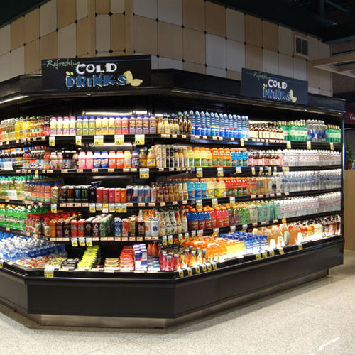 Shelf refrigerated display case - EXCEL WEDGES - Hussmann - for shop / with light