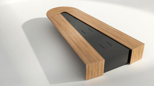 Contemporary boardroom table - ROM - Iduna S.A. - wooden / wooden base / with integrated electrical outlet