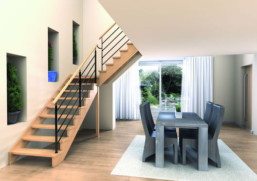 Straight staircase - ALLIAGE - RIAUX ESCALIERS - wooden step / wooden frame / contemporary