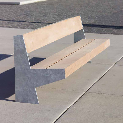Contemporary public bench - Versio Juno - Gem. Westeifel Werke GmbH - galvanised steel / hardwood / with backrest