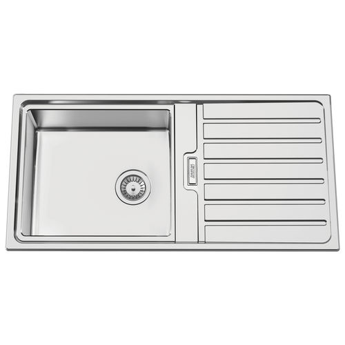 Single-bowl kitchen sink - FUSION 105 - RODI HOME – kitchen sinks and accessories - with drainboard / polished stainless steel / overmount