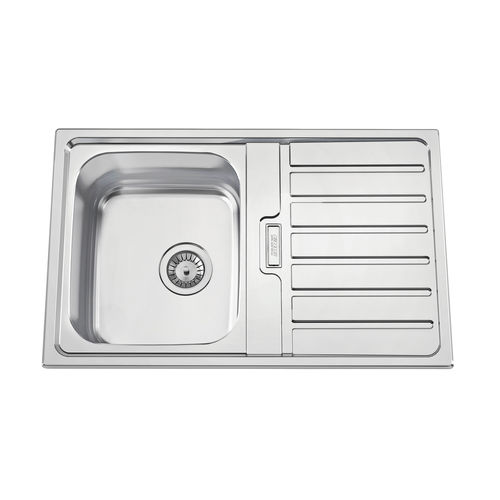 Single-bowl kitchen sink - URBAN 80 - RODI HOME – kitchen sinks and accessories - with drainboard / polished stainless steel / overmount