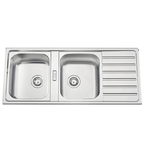 Double kitchen sink - URBAN 116 - RODI HOME – kitchen sinks and accessories - with drainboard / polished stainless steel / overmount