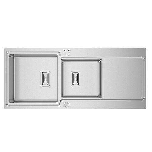Double kitchen sink - EVO 116 - RODI HOME – kitchen sinks and accessories - with drainboard / brushed stainless steel / overmount