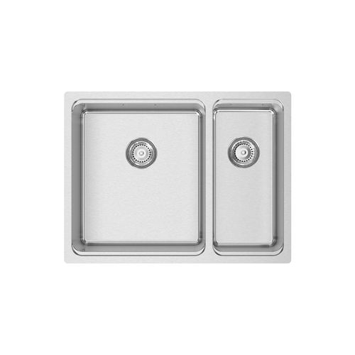 Double kitchen sink - UNA 55 - RODI HOME – kitchen sinks and accessories - with drainboard / polished stainless steel / overmount