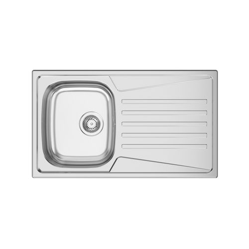 Single-bowl kitchen sink - KERAN 86 - RODI HOME – kitchen sinks and accessories - with drainboard / polished stainless steel / overmount