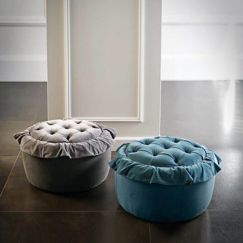 Chesterfield pouf - PANK - D3CO - fabric / leather / round