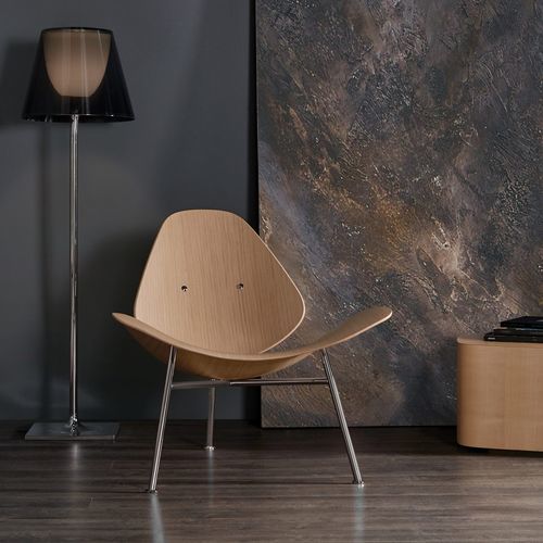 Minimalist design armchair - KRAM - Infiniti - full-grain leather / fabric / oak