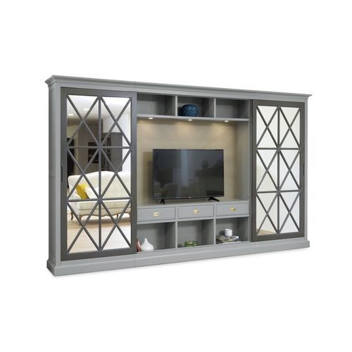 Traditional TV wall unit - BAVIERA - AM LIVING - lacquered wood / with built-in light / with drawers