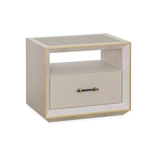 Contemporary bedside table - PEAK - AM LIVING - lacquered wood / leather / rectangular