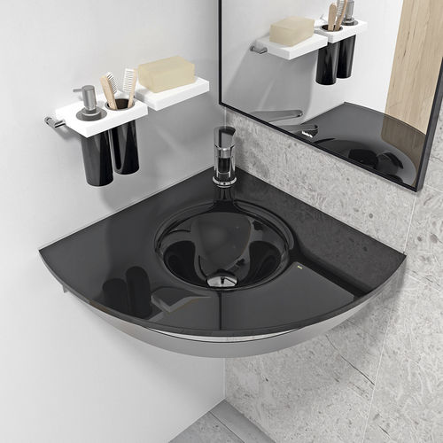 Wall-mounted washbasin - VEZ - BISELARTE - glass / with counter / high-gloss