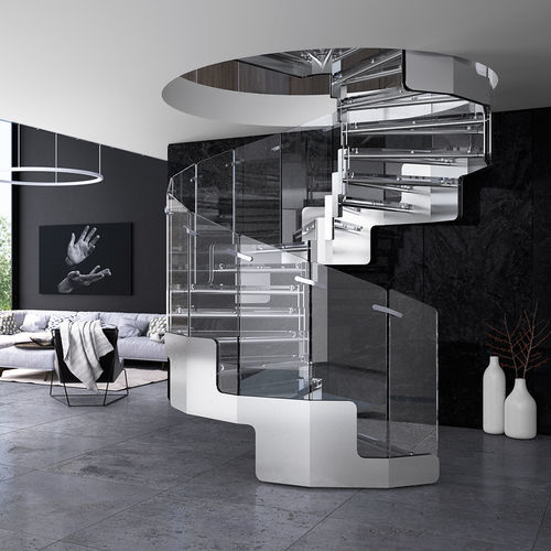 Straight staircase - JOY - Rintal Executive - helical / wooden step / glass step