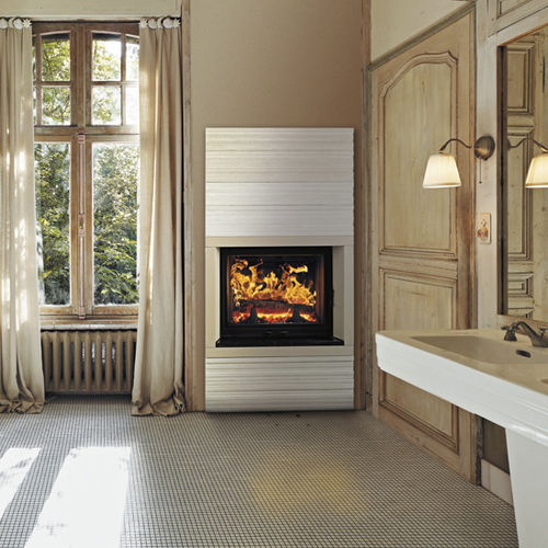 Contemporary fireplace surround - LUSANTA - Richard le Droff - stone / wooden